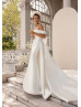 Off Shoulder Pearl Beaded Ivory Mikado Wedding Dress